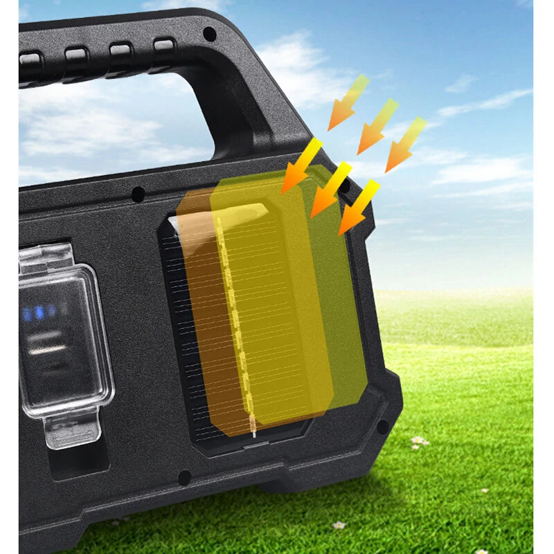 LED+COB/SMD Portable Strong Camping Light USB Charging Solar LED Handheld Flashlight Multifunctional Power Display With Side Light for Mountaineering Hiking Work Torch