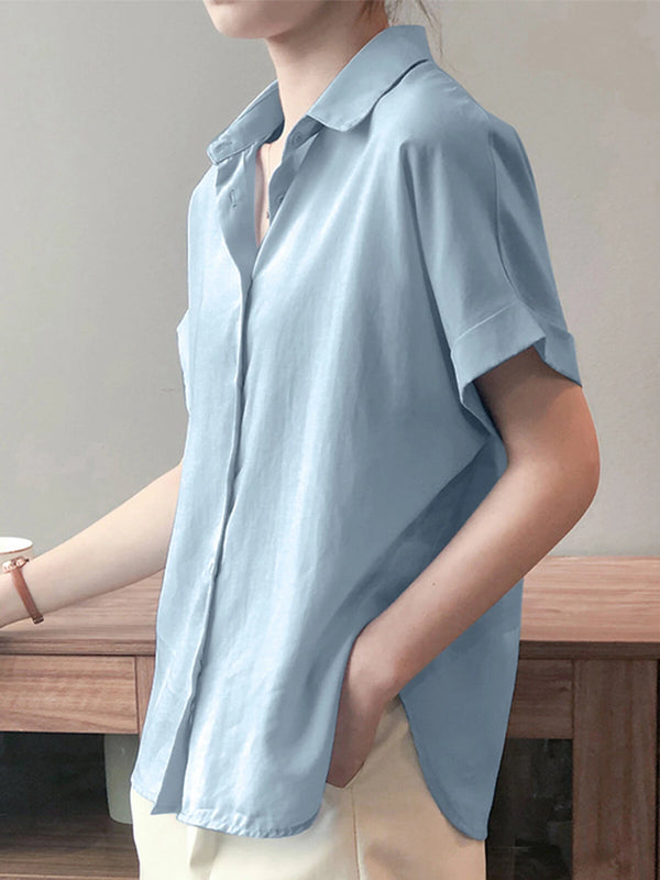 ZANZEA Women Cotton Linen Blouses Solid Button Lapel Roll Sleeve Short Sleeve Casual Shirt Plus Size