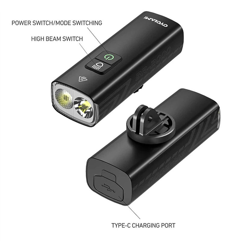 CYCLAMI BR 1200 Lumens Bike Headlight 2500mAh IPX6 Waterproof Type-C Charging Front Lights for Outdoor Road Cycling Safety