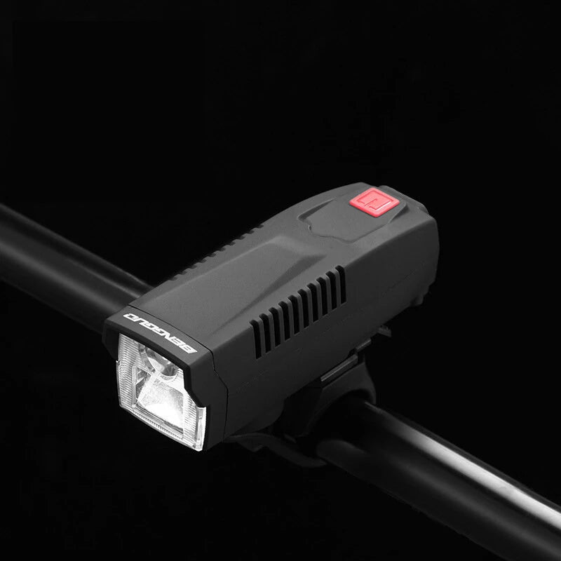 BENGGUO Solar Rechargeable Bike Headlight LED Super Brightness 1800mAh Battery Waterproof 4 Light Modes Warning Flashlight with 120dB Horn for Night Cycling