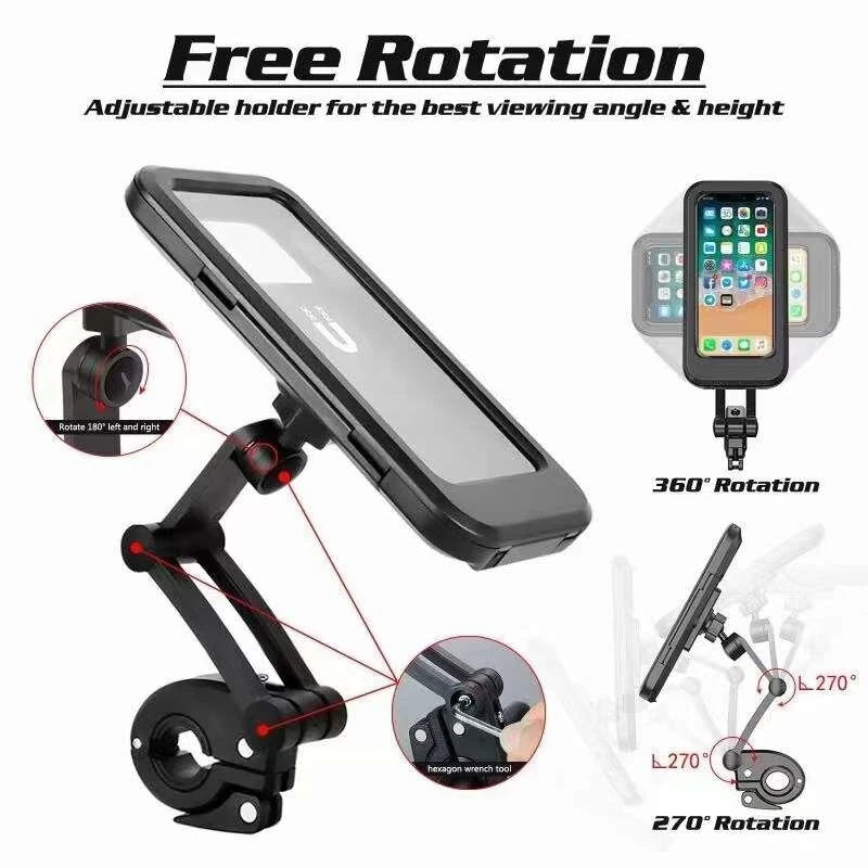 XANES Universal Waterproof Bike Phone Bracket Navigation GPS Support 360 Adjustable Touch Screen Shockproof Bicycle Holder for 4.7-7.2 inch Phones MTB Bike Road Bike