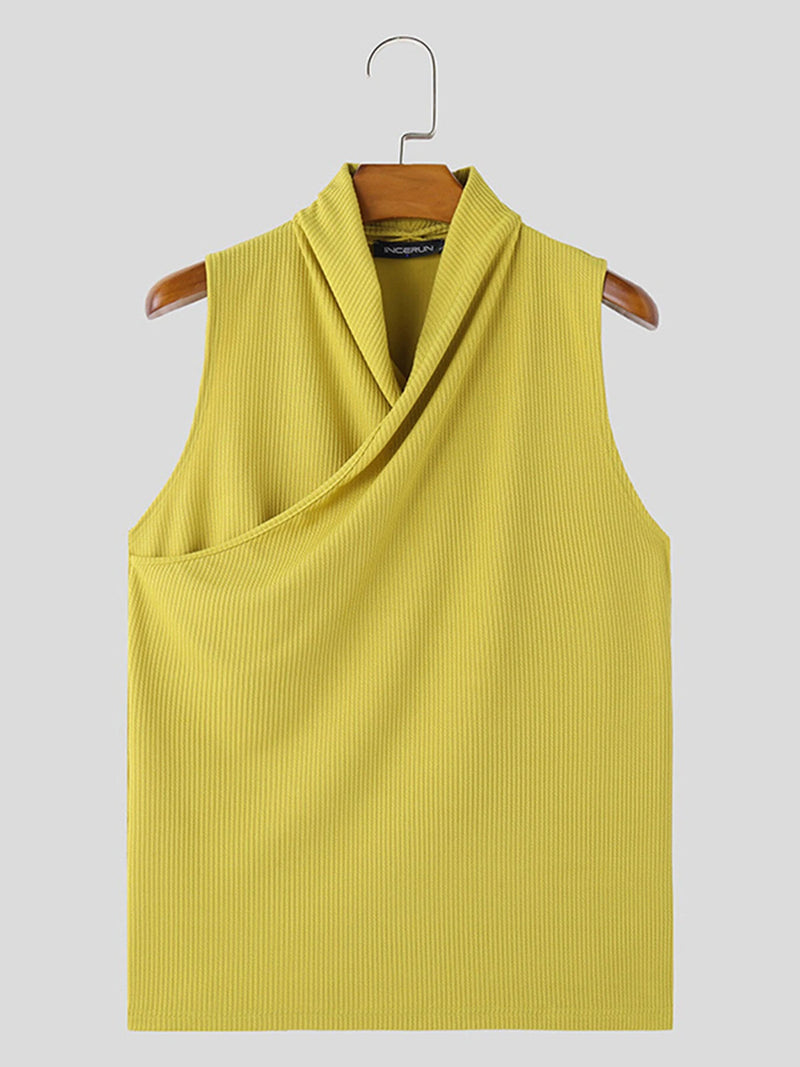 INCERUN Mens Solid Color Design Crossover V-neck Soft Tanks