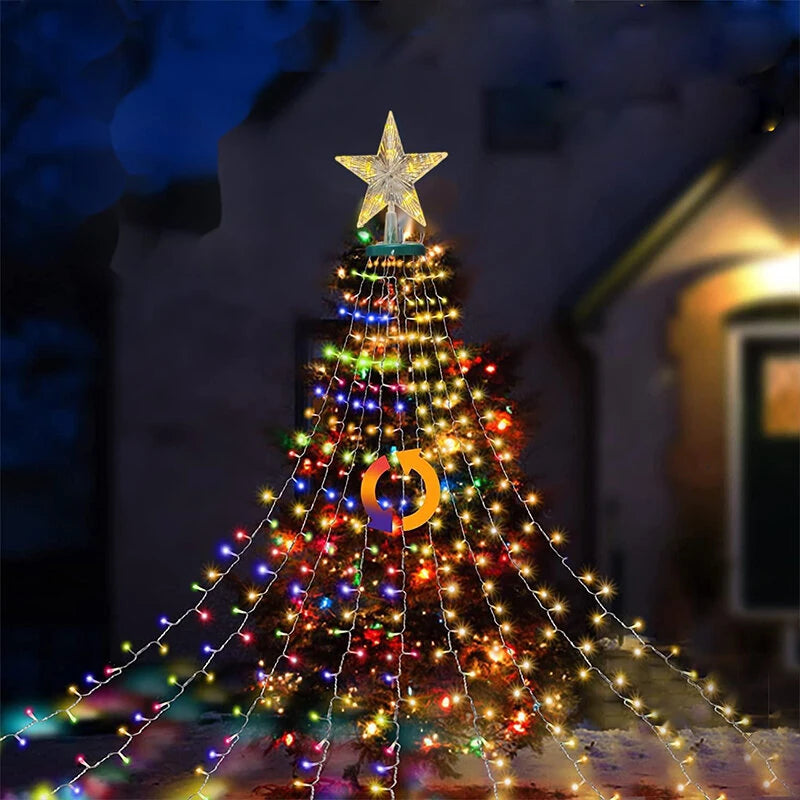 6.6 FT 16 Lines 400LED 8 Modes Christmas Tree Lights Decoration Tree Top Lights String Courtyard Garden Outdoor Waterproof Waterfall Lights LED Lights