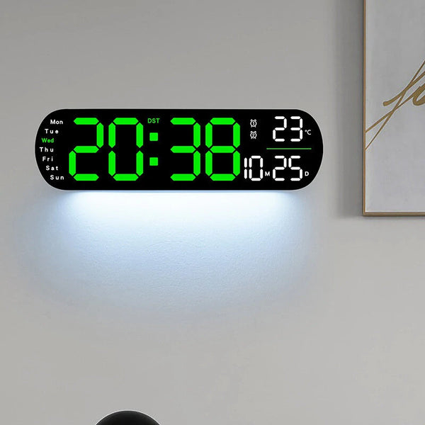 LED Digital Ambient Light Wall Clock Remote Control Electronic Mute Clock with Temperature Humitimy Date Week Display Timing Function Clock