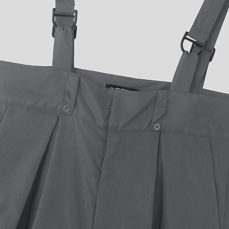 INCERUN Men Solid Color Casual Overalls with Pockets, Loose Fit Workwear Jumpsuit With Adjustable Straps