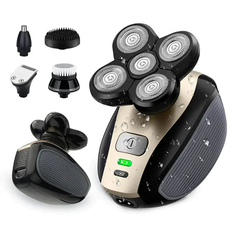 5-in-1 Electric Shaver Razor Rechargeable Shaver Washable 5 Blade Bald Head 4D Floating Cutting IPX7 Waterproof for Men