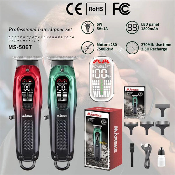 MARSKE MS-5067 Hair Clipper 1800mAh Rechargeable Battery LED Display Cordless USB Charge Professional Haircut Kit for Men