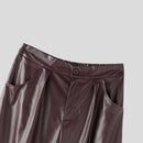INCERUN Mens Solid Color Leather Wide-Leg Pant Casual Elastic Waist Straight Legged Pants