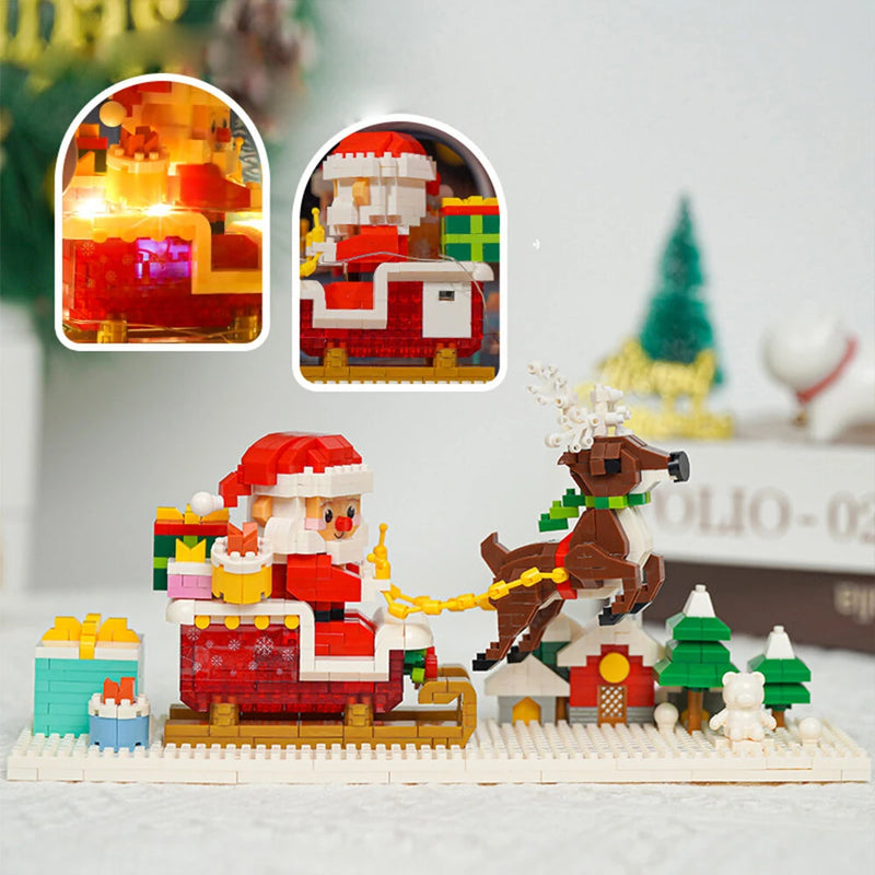 3009 Santa Sleigh DIY Cloud Frame Mini MOC Building Blocks Kit Christmas Decoration LED Night Light Creative Merry Christmas Gift