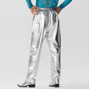 INCERUN Men Shiny Pant with Pockets Party Nightclub Style Pantalons Men's Coated Shiny Elastic Trousers Fashion Personalized Male Long Pants S-5XL