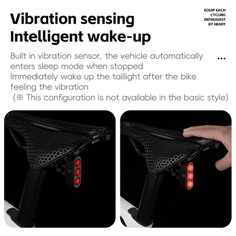 WEST BIKING High Visibility Smart Bike Taillight 100h Long Lasting Power LED IP66 Waterproof Warning USB Charging Brake Rear Light for Road Mountain Night Riding