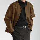 INCERUN Mens Solid Button Front Casual Tweed Jacket Comfortable Crew Neck Outerwear with Side Pockets Large Size S-5XL for Fall