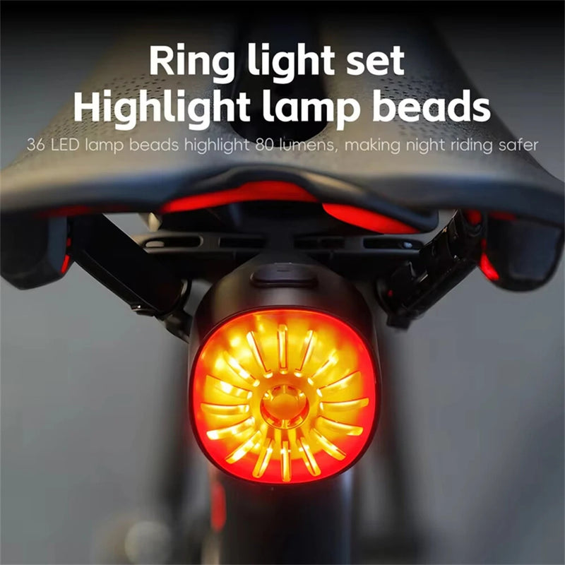 WEST BIKING 80LM Smart Dynamic Brake Sensing Bicycle Taillight 400mAh Battery Type-C Fast Charging IP65 Waterproof Vibration-sensing Bike Rear Light for MTB Night Cycling