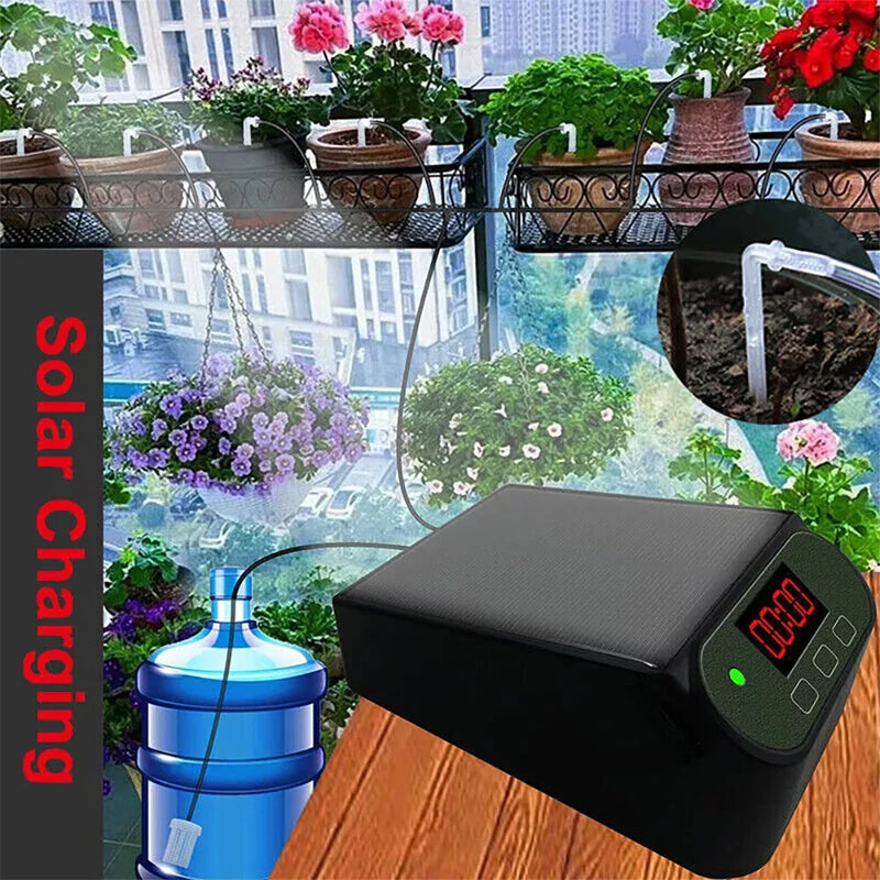 Intelligent Automatic Watering Machine Solarpowered / Lithium Battery Dual Power Automatic Drip Irrigation Kit Timer Self Watering System With 15pcs Drippers