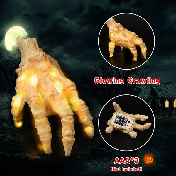 Induction Crawling Ghost Hand with LED Light Halloween Skeleton Hand Realistic Halloween Props Hand Decoration Haunted House Props Costume Props Halloween Haunted House Theme Party Decoration