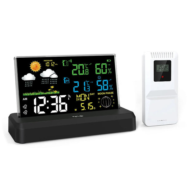 VA Color Screen Indoor And Outdoor Wireless Thermometer And Hygrometer Large Screen Perpetual Calendar Weather Forecast Weather Station Radio Clock