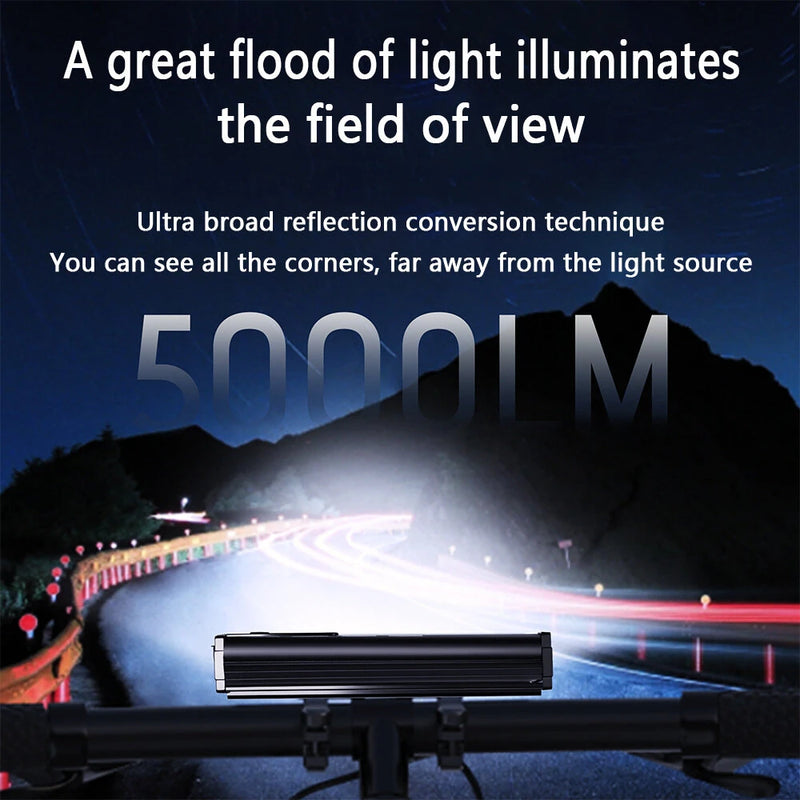 BIKIGHT 5000Lm Super Brightness Bike Headlight 17 LED Lamp Bead Waterproof 4 Light Modes Type-C Fast Charge Aluminum Alloy Bicycle Front Light with Digital Display