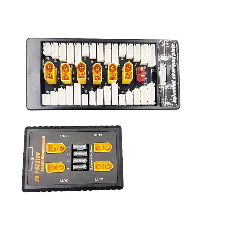 P4 1-6S XT60 Plug Parallel Charging Board Support 20A Input and 4 Output Channels with Fuse Protection