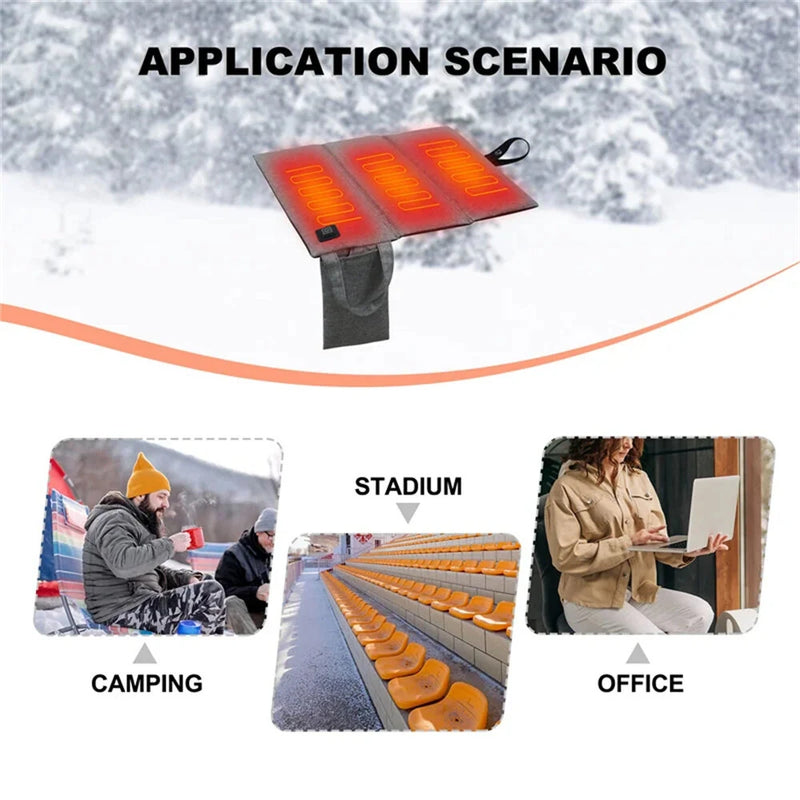 Portable Folding Elextric Heated Seat Cushion USB Charging Camping Travel Electric Heating Mat Winter Outdoor Fishing Warm Chair Pad
