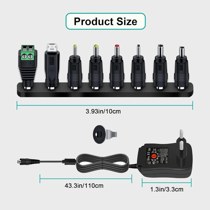 Universal Power Supply 30W AC to DC Adapter 3V-12V 2A with 5V 2.1A USB Port 8 DC Plugs EU/US Plug for LED Strip CCTV Router TV Box