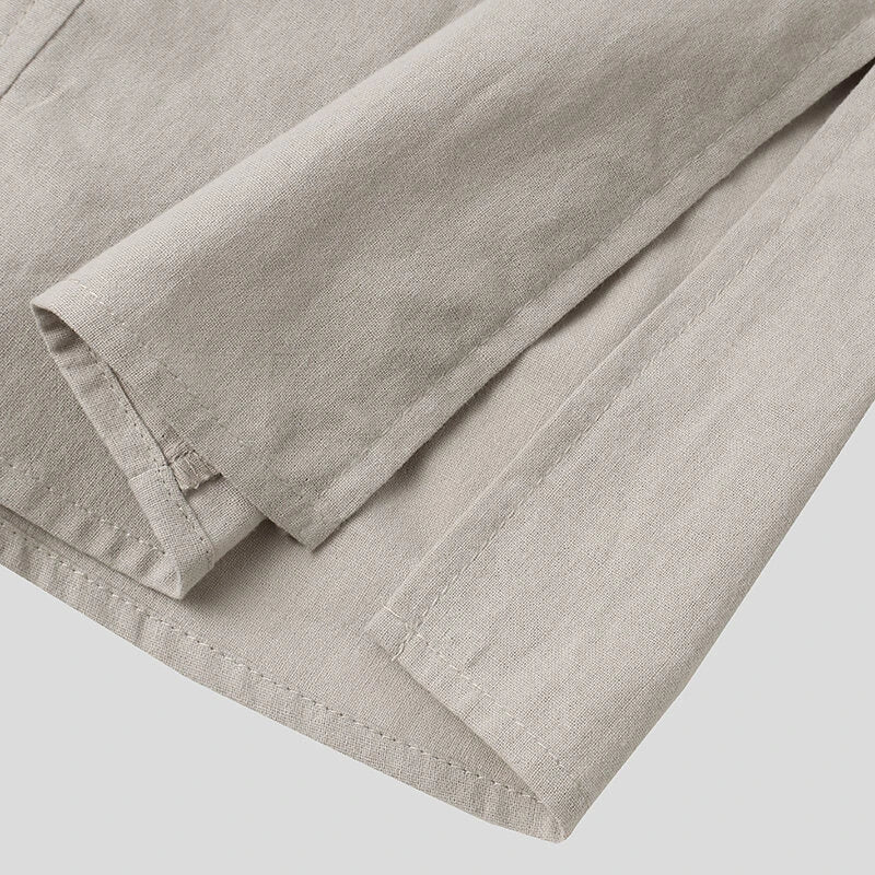 INCERUN Men Shirt Solid Color Long Sleeve Linen Shirts Mens Top V-neck Ethnic Casual Male Clothing