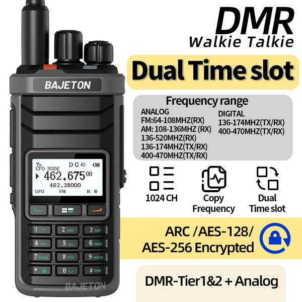 BAJETON DM-5000 DMR Digital Analog Walkie Talkie with AES-256 / AES-128 / ARC Encryption Dual Time Slot NOAA Weather Reception SMS DTMF 1024 Channels Long Range Communication Two-way Radio