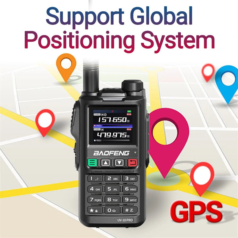 Baofeng UV-18 PRO GPS Walkie Talkie Wireless Copy Frequency 999 CH NOAA Long Range Type-C VHF UHF Handheld Two Way Radio
