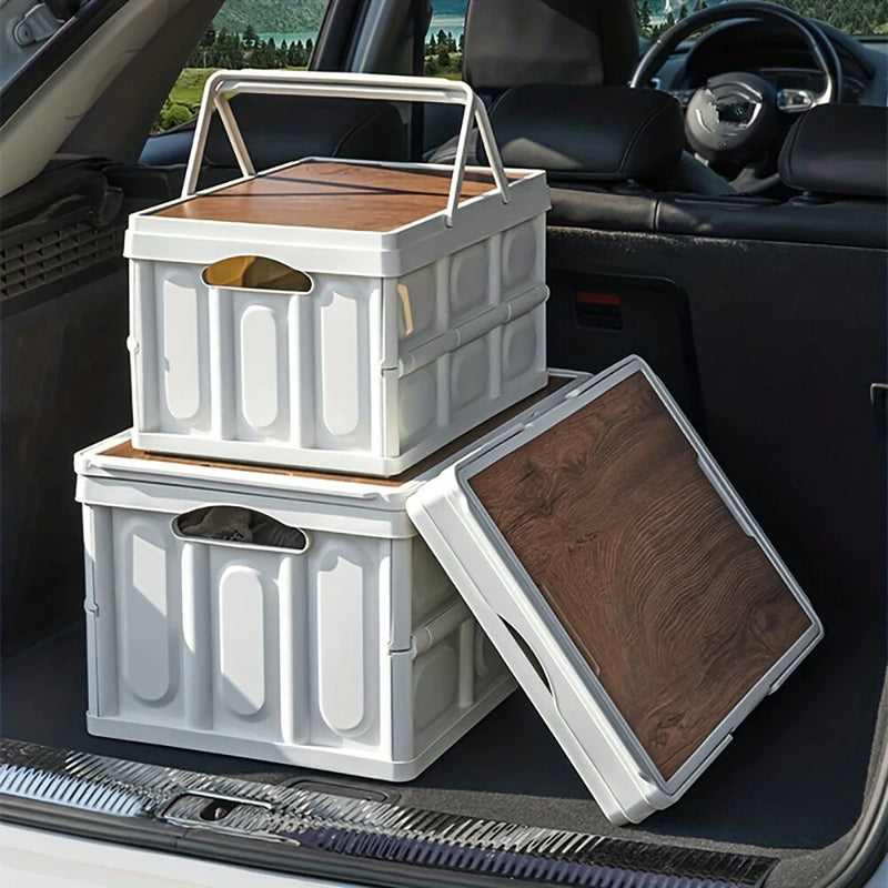 30L Outtdoor Folding Box Storage Box Camping Storage Box Car Trunk Storage Box Wooden Cover Foldable Trunk Storage