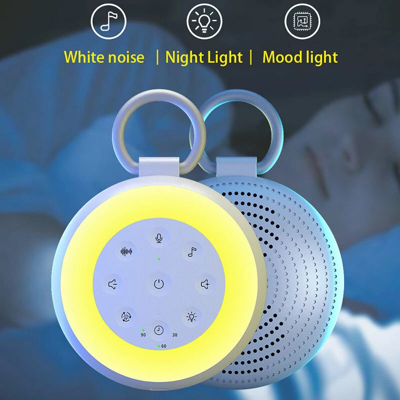Rechargeable White Noise Machine with 7 Colors Night Light, Portable Sound Machine for Baby Adult Sleeping with 24 Soothing Sounds/6 Levels Brightnessfor Home, Travel, Gift