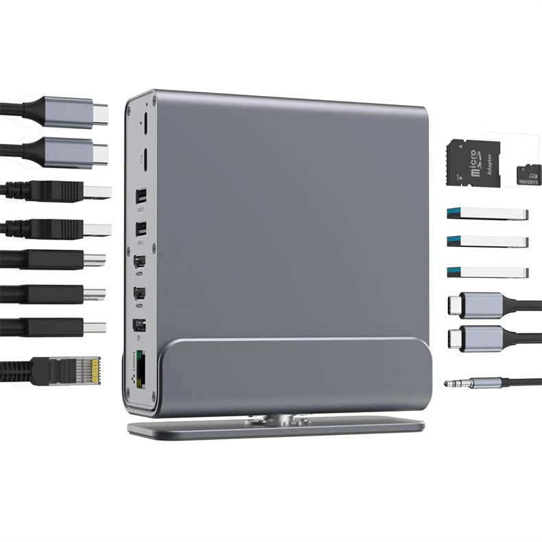 Bakeey HD-175 16-in-1 Type-C Vertical Hub Docking Station with USB 3.1/3.0/2.0 4K HD/DP 100W PD SD/TF RJ45 Ethernet for Phone Tablet MacBook Pro