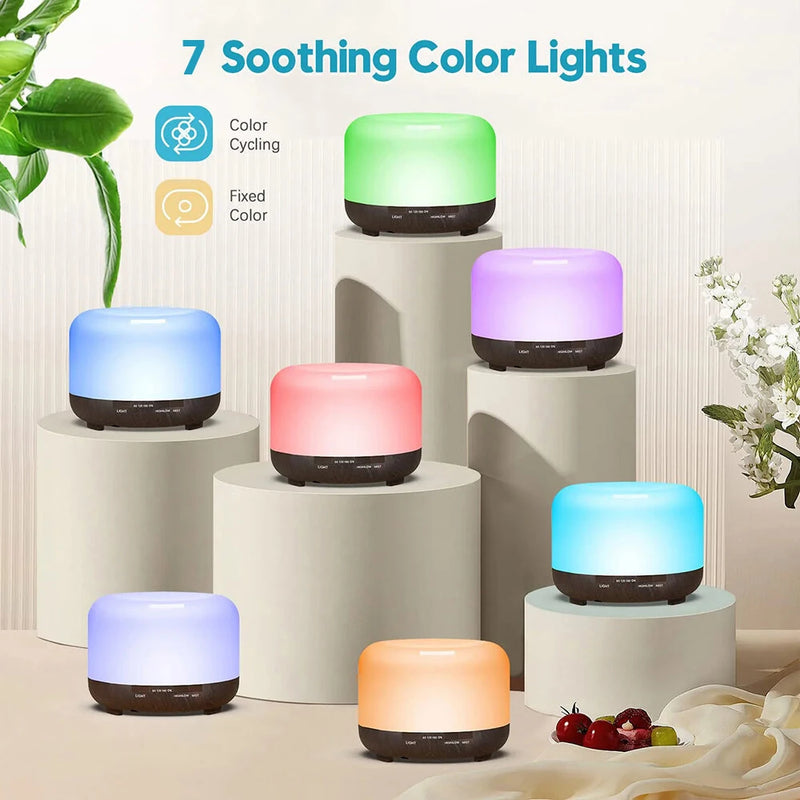 500ML Aromatherapy Diffuser Wood Grain Essential Oil Aromatherapy Humidifier with Remote Control for Home Office