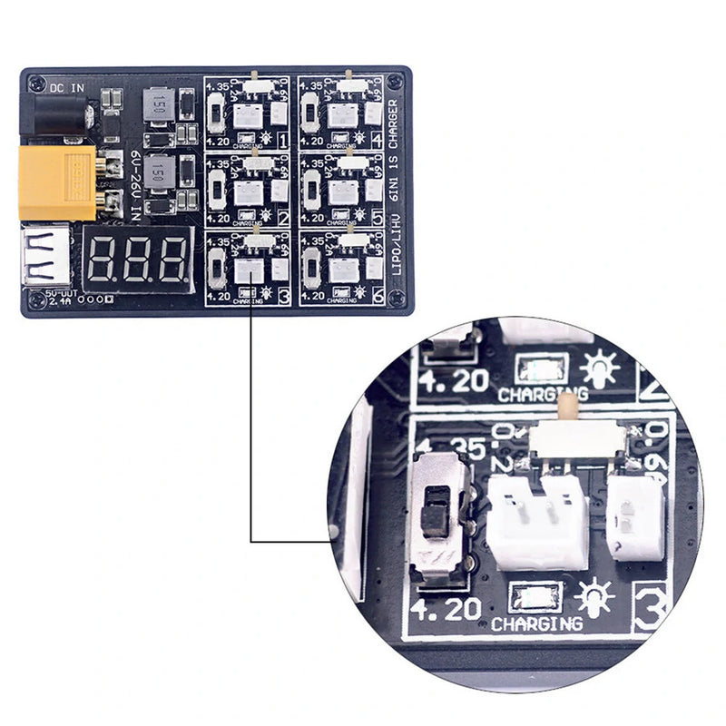 6 IN 1 1S Lipo LiHV XT60 12V 3A Battery Charger Board Ph1.25/2.0/JST for RC Quadcopter FPV Racing Drone