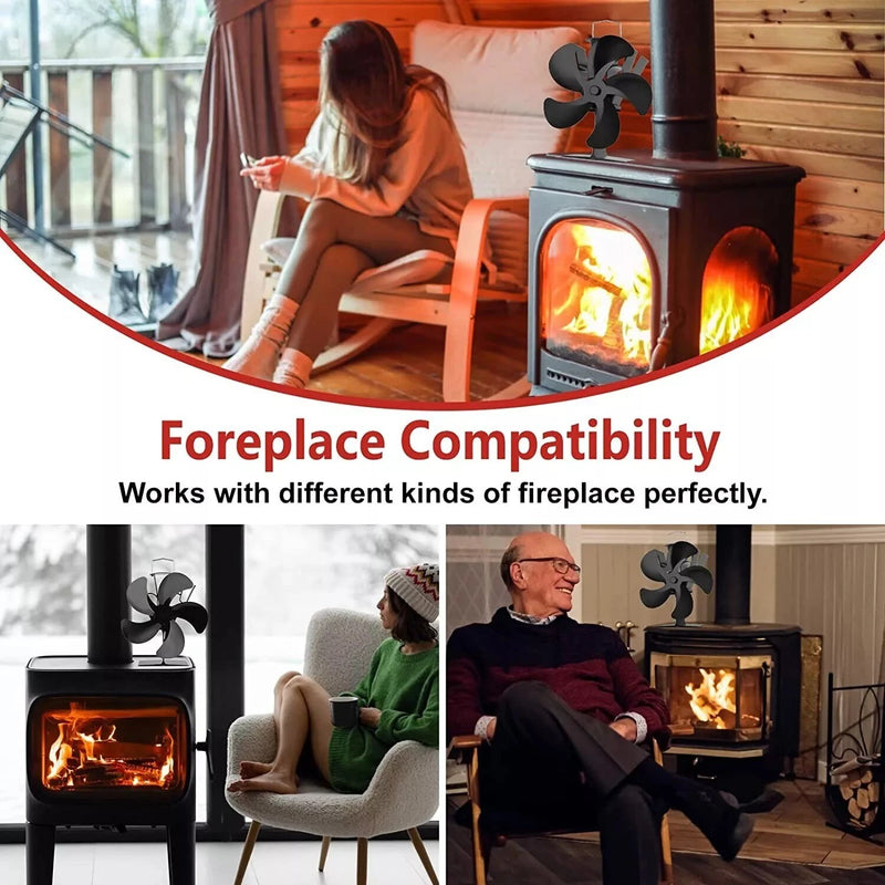 IPRee Fireplace 5 Blades Heat Powered Stove Fan Log No Electricity Wood Burn Fan Quiet Home Fireplace Fan Efficient Heat Distribution DY015J