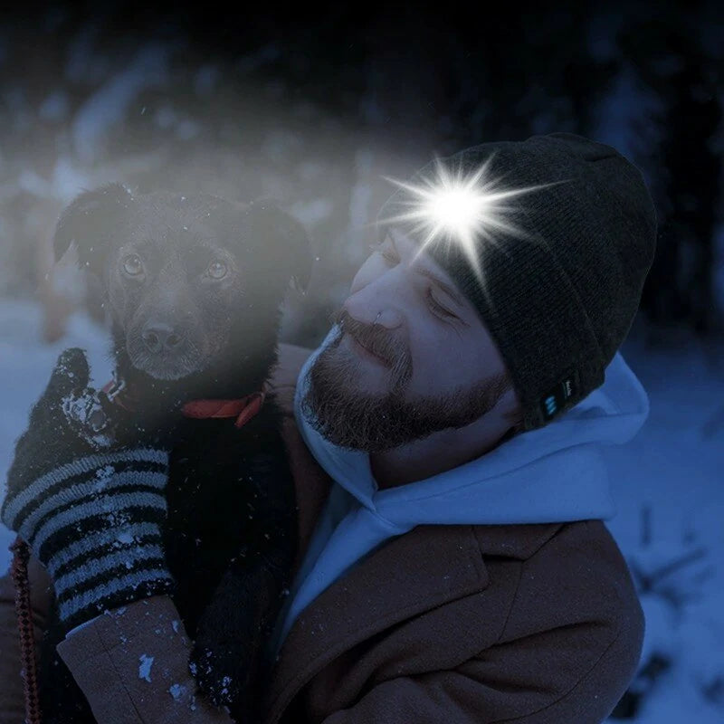 LED Light Bluetooth Beanie Unisex Warm Knitted Beanie 3 Light Modes Waterproof Rechargeable Wireless Music Flashlight Hat for Camping Jogging Fishing Cycling