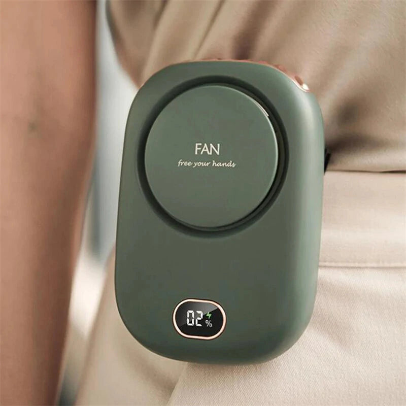 Mini Hanging Neck Fan Portable Sports Bladeless Fan USB Rechargeable Hanging Waist 3 Speed Adjustable Power Display Small Fan