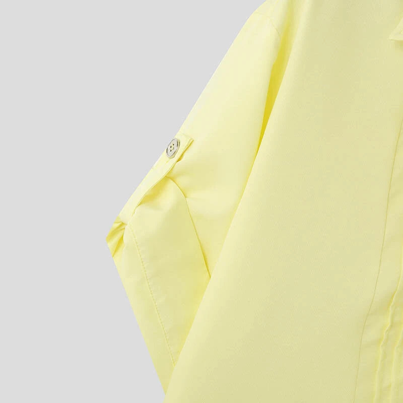 INCERUN Mens Asymmetrical Pleated Short Sleeve Shirt Casual Solid Color Lapel Top for Male