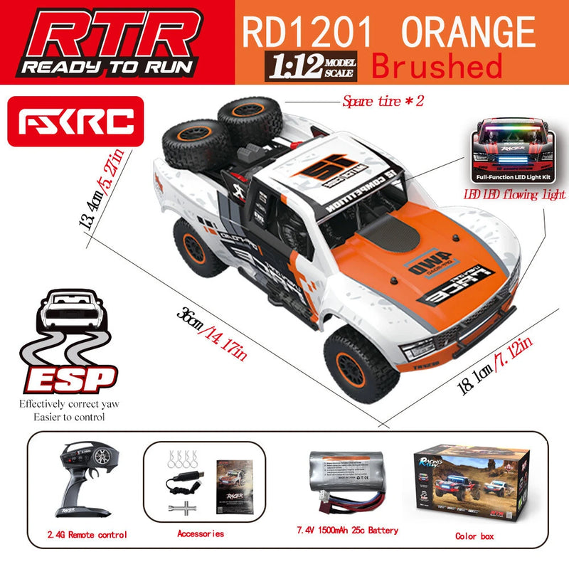 HB Toys RD1201/02/03 RTR 1/12 2.4G 4WD 30km/h RC Car Rock Crawler ESP Gyro Off-Road Short Course Desert Truck Full Proportional LED Light Vehicles Models Toys