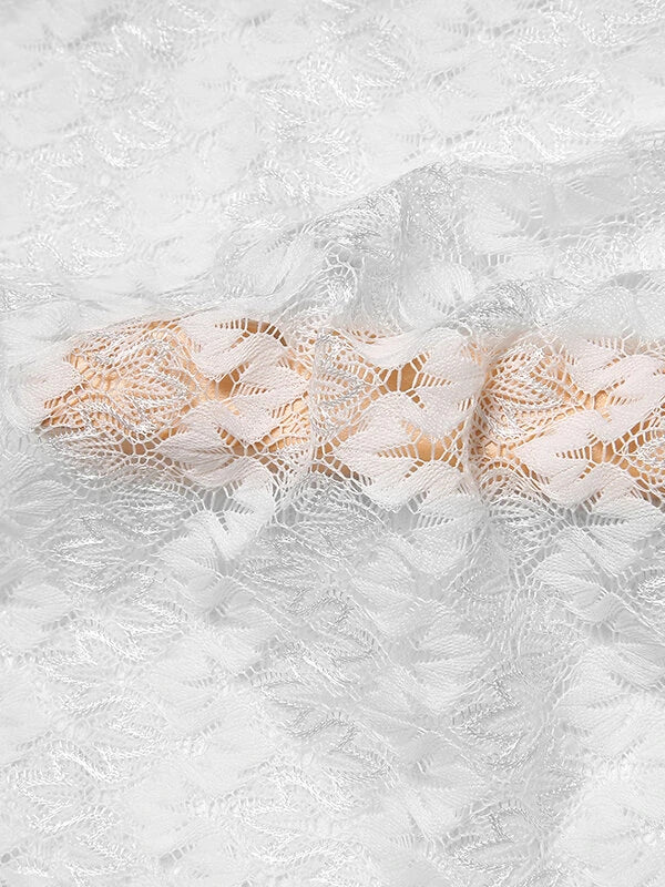 Men Lace Floral See Through Short Sleeve Lapel Collar Shirt