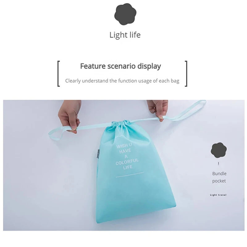 290T 7-Piece Waterproof Travel Storage Bag For Clothing Storage Luggage Foldable Clothes Shoes Underwear Portable Storage Bag Dustproof Luggage Bag