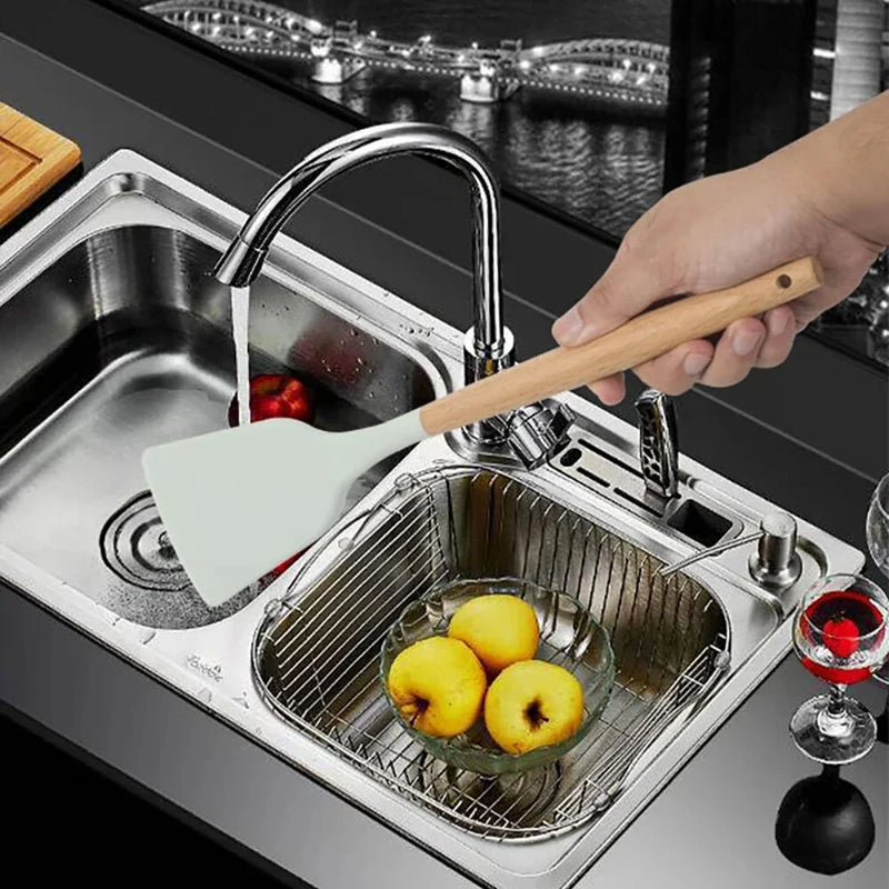 12PCS Food Grade Silicone Kitchenware Cutlery Turner Spatula Measuring Spoon Practical Cooking Tools Kitchen Cutlery Set
