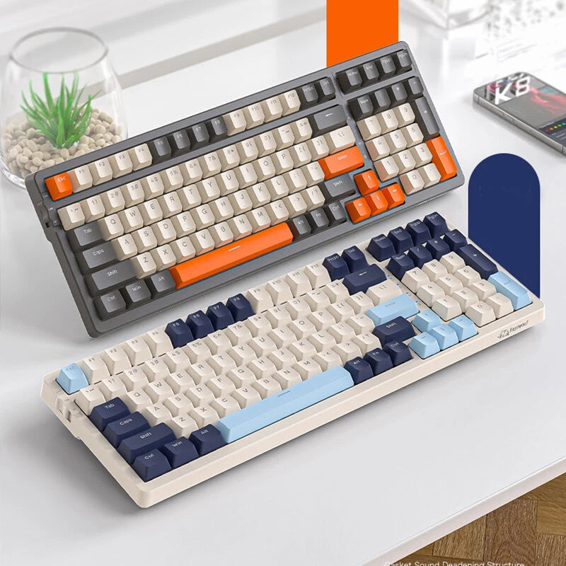 WOLF OF WILDERNESS K8 100 Keys Wireless bluetooth Mechanical Gaming Keyboard Tri-mode Connection Gasket Structure Hot Swappable RGB Light Customed Gamer Keyboards for Laptop Computer