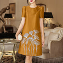 ZANZEA Womens Elegant Floral Embroidery Satin Dress Party Puff Sleeve Ruffles Knee Length Dresses