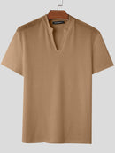 INCERUN Men T-shirts V-neck Knitted Short Sleeve Top Casual Solid Color Male Shirt Comfortable Mens Top Clothing