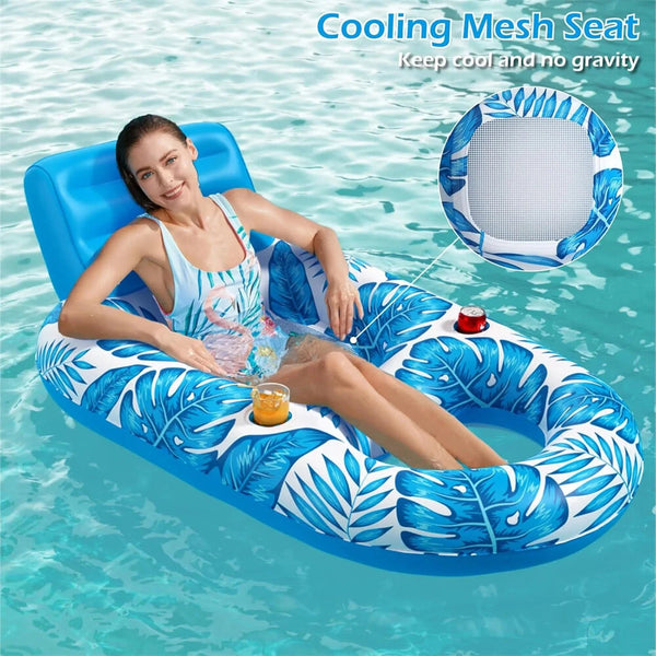 WaveRite 1pc Inflatable Floating Pool Lounge Chair Water Floaties for Swimming Pool Lake Lounge Float Swimming Beach Lounger Floating Seat With Backrest