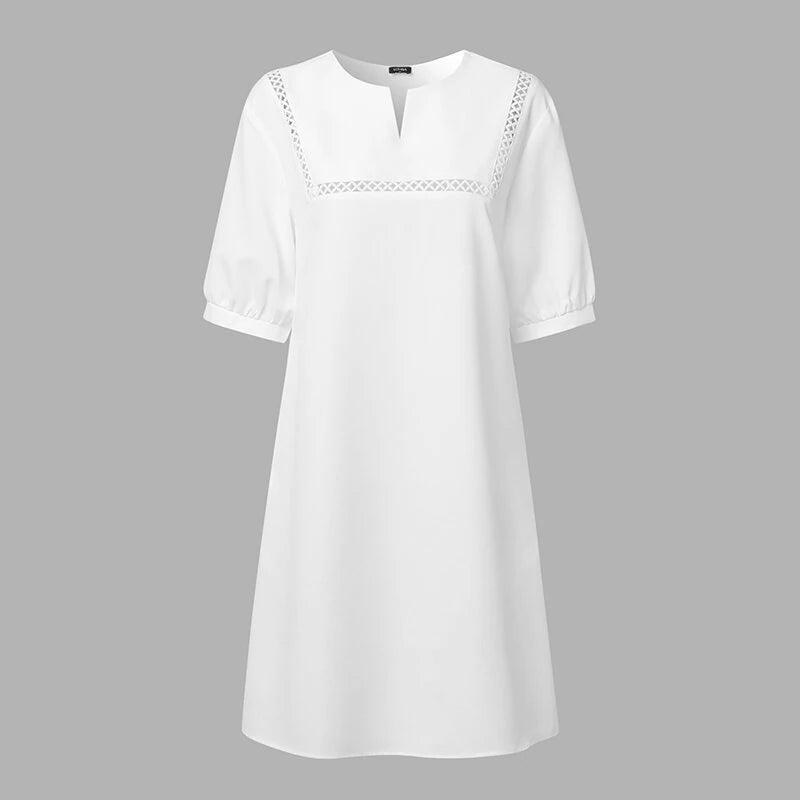 ZANZEA Elegant Style Women's Dresses Bubble Short Sleeve O-Neck Causal Bohemian Midi Dress