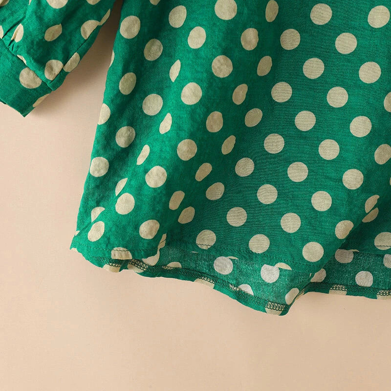 ZANZEA Women Summer Casual 3/4 Sleeve Blouses O Neck Polka Dot Loose Ladylike Shirt Top