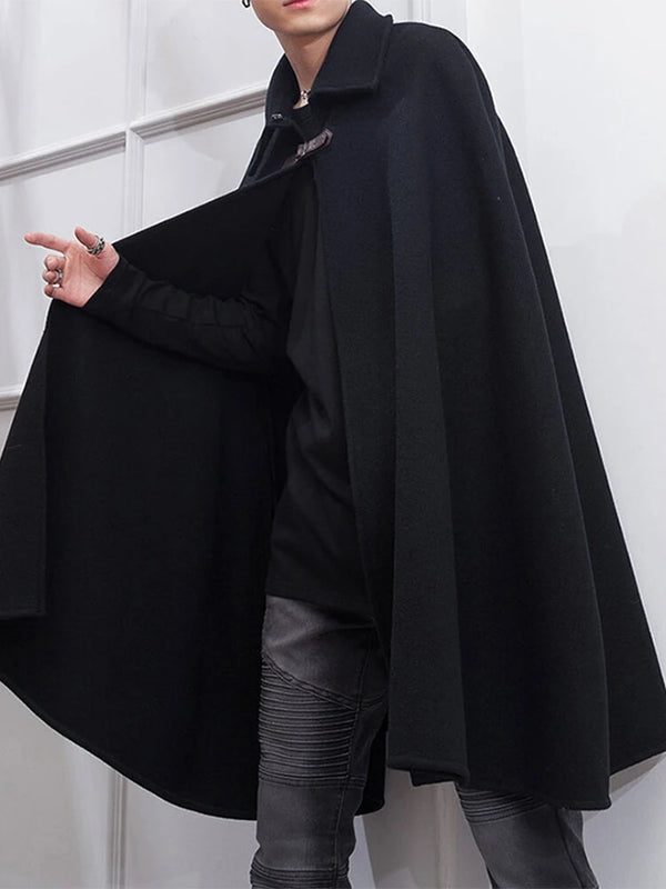 INCERUN Men Lapel Sleeveless Shawl Cape Black Mens Coat Cape Belt Buckle Middle Long Coat Jacket