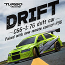 Turbo Racing C66 RTR 1/76 2.4G RWD Mini Drift RC Car with Upgrading Gyro Motor Throttle Curve Micro Full Proportional LED Light On-Road Racing Remote Control Vehicles Models Kids Children Toys