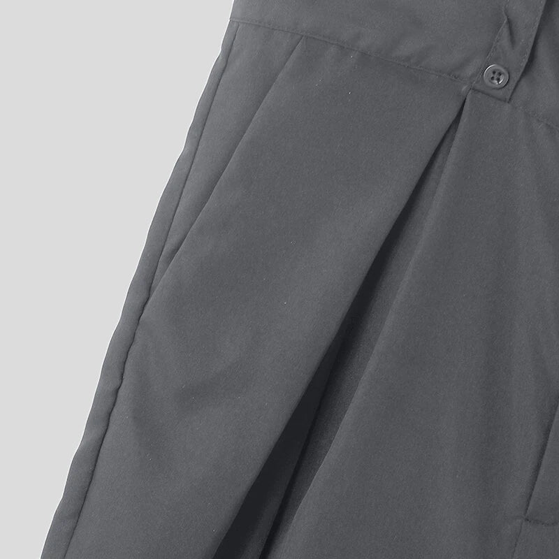 INCERUN Men Solid Color Casual Overalls with Pockets, Loose Fit Workwear Jumpsuit With Adjustable Straps