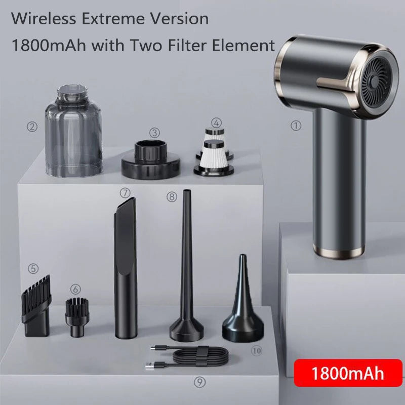 1800mAh Portable Wireless Handheld Vacuum Cleaner 15000PA Strong Suction Multifunctional Vacuum Cleaner for Car Home Cleaner